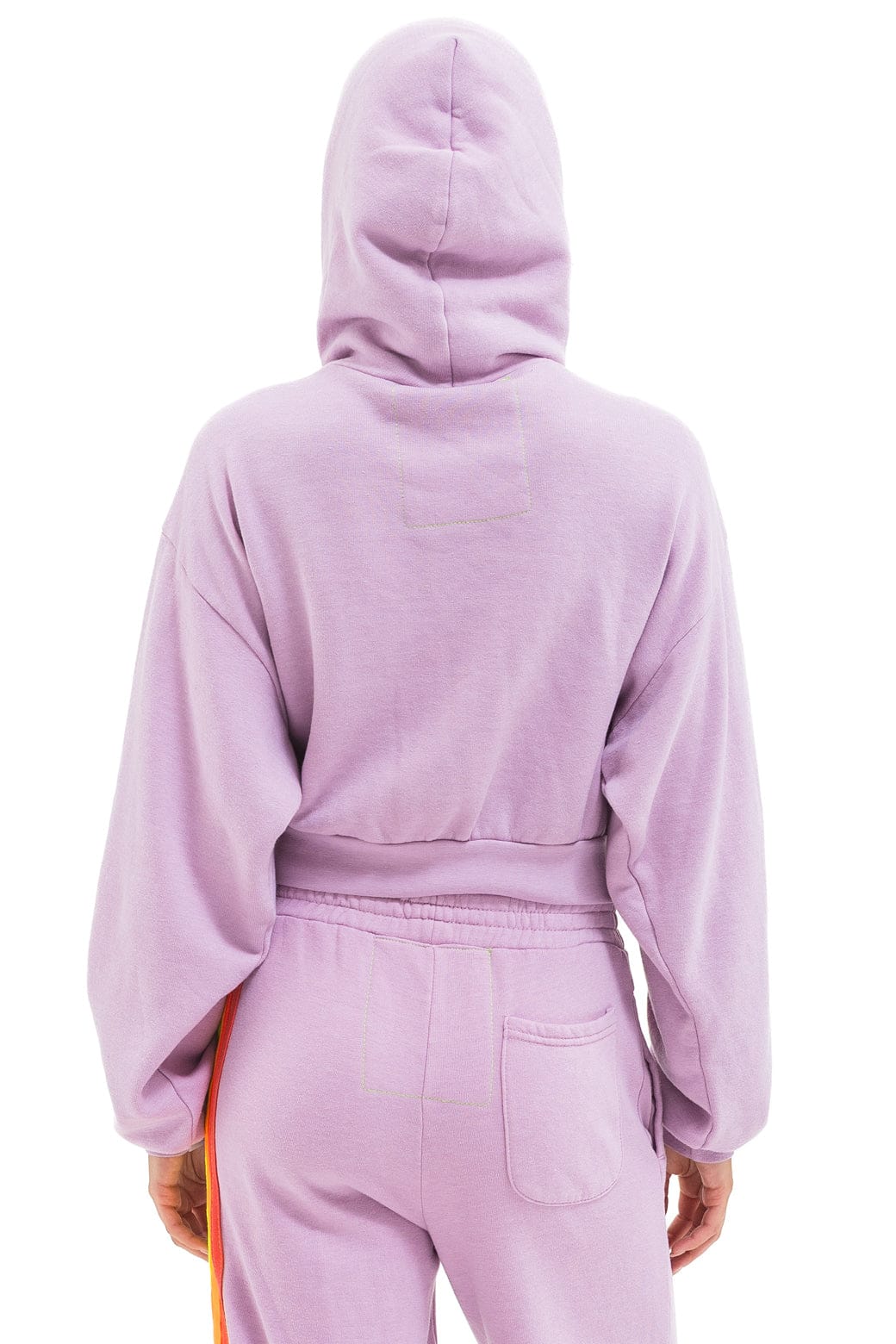 5 STRIPE CROPPED ZIP HOODIE RELAXED - MAUVE // WHITE NEON - Image 4
