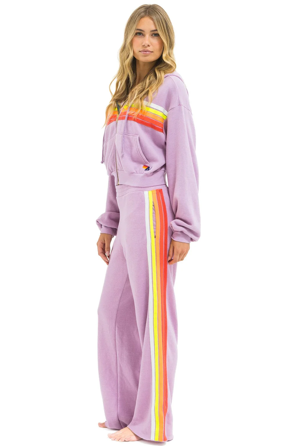 5 STRIPE CROPPED ZIP HOODIE RELAXED - MAUVE // WHITE NEON - Image 6
