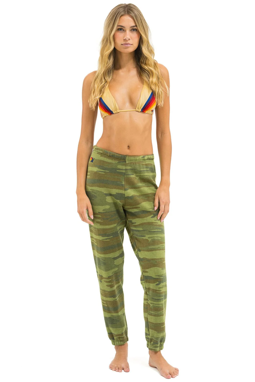 5 STRIPE SWEATPANTS - CAMO // LIME AQUA - Image 3