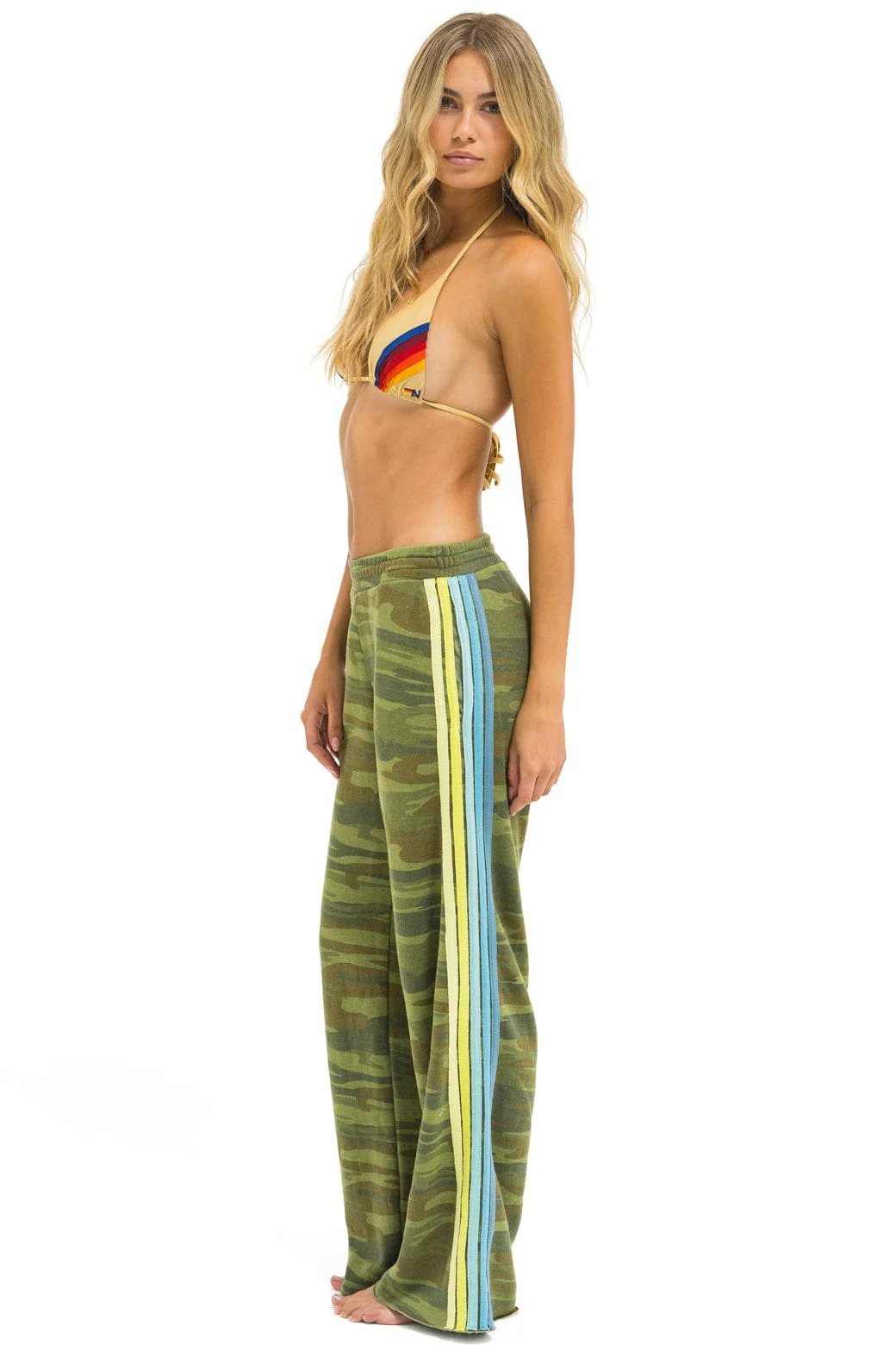 5 STRIPE WIDE LEG POCKET SWEATPANTS - CAMO // LIME // AQUA