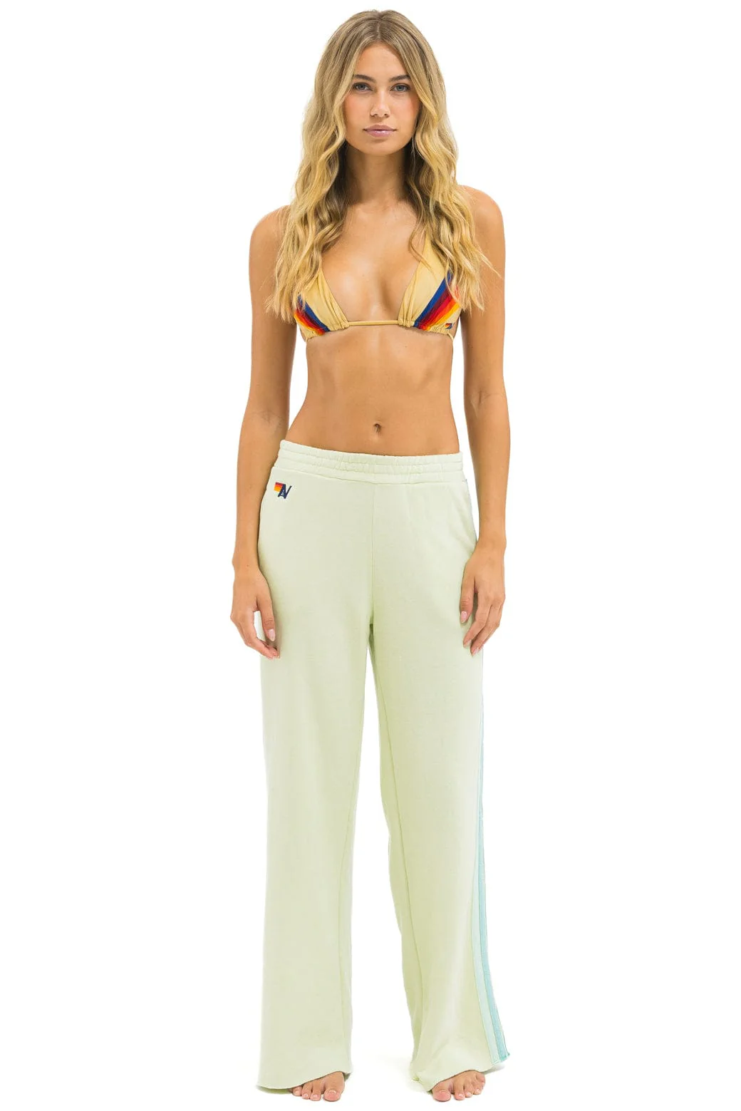 5 STRIPE WIDE LEG POCKET SWEATPANTS - LIME CREAM // SEAFOAM - Image 3
