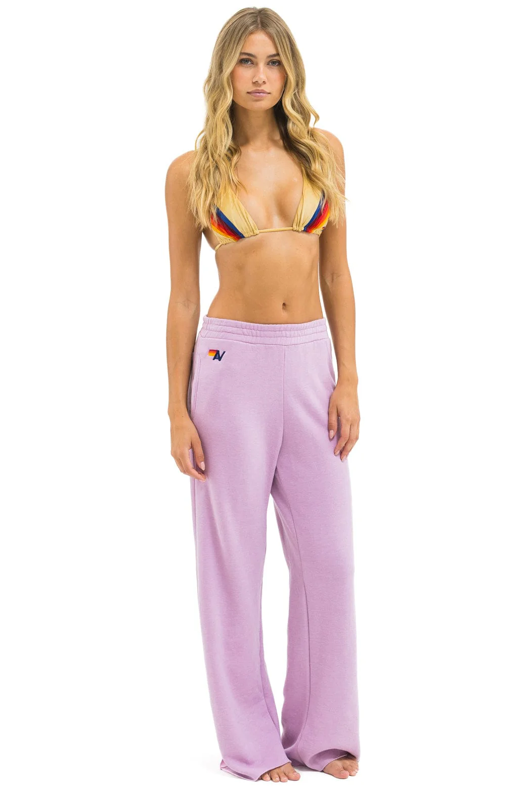 5 STRIPE WIDE LEG POCKET SWEATPANTS - MAUVE // WHITE NEON - Image 2