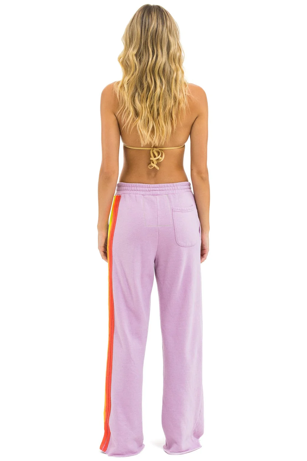 5 STRIPE WIDE LEG POCKET SWEATPANTS - MAUVE // WHITE NEON - Image 3