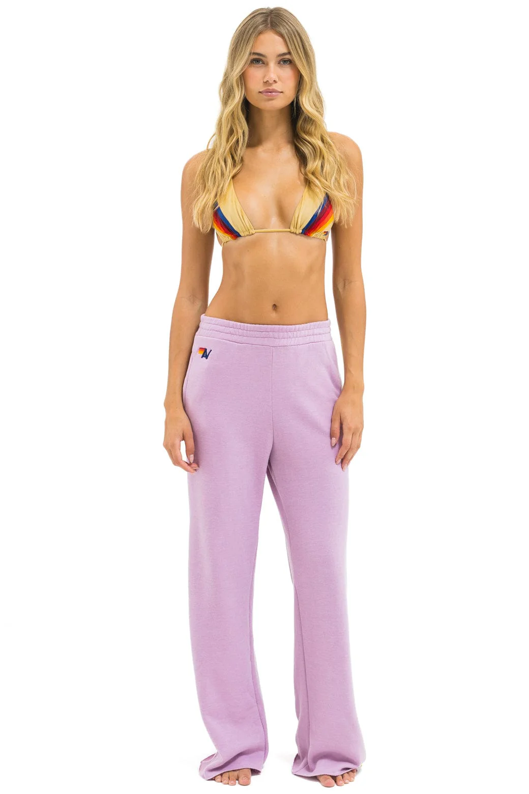 5 STRIPE WIDE LEG POCKET SWEATPANTS - MAUVE // WHITE NEON - Image 4