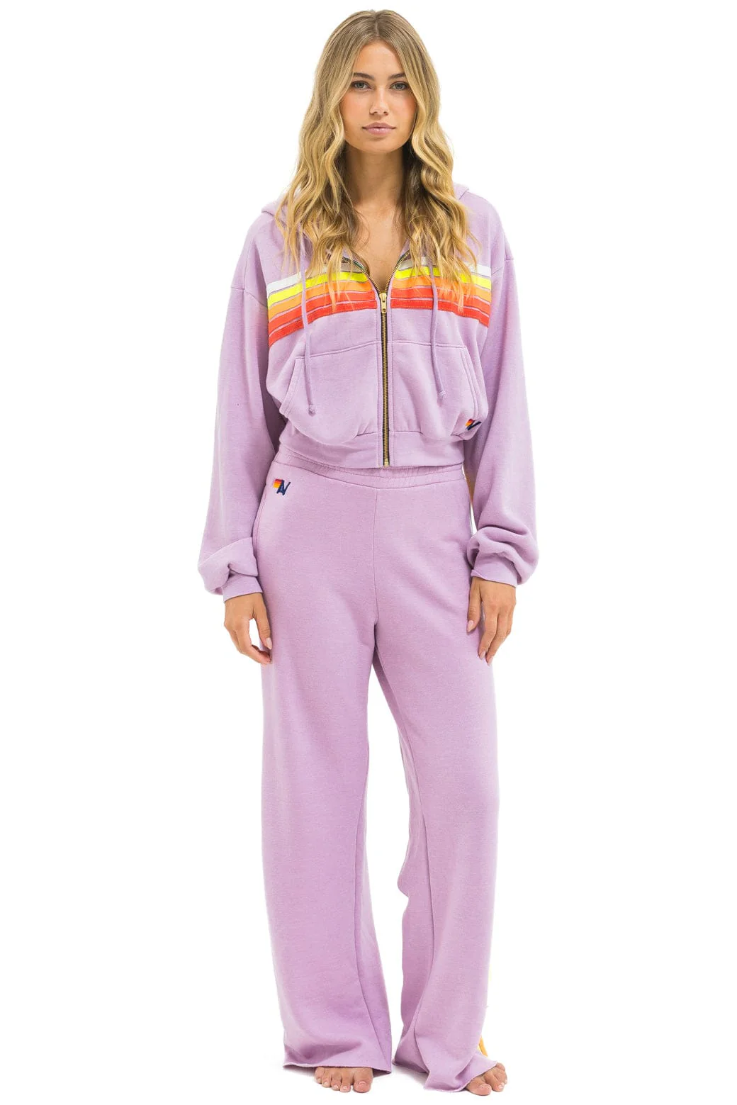 5 STRIPE WIDE LEG POCKET SWEATPANTS - MAUVE // WHITE NEON - Image 5