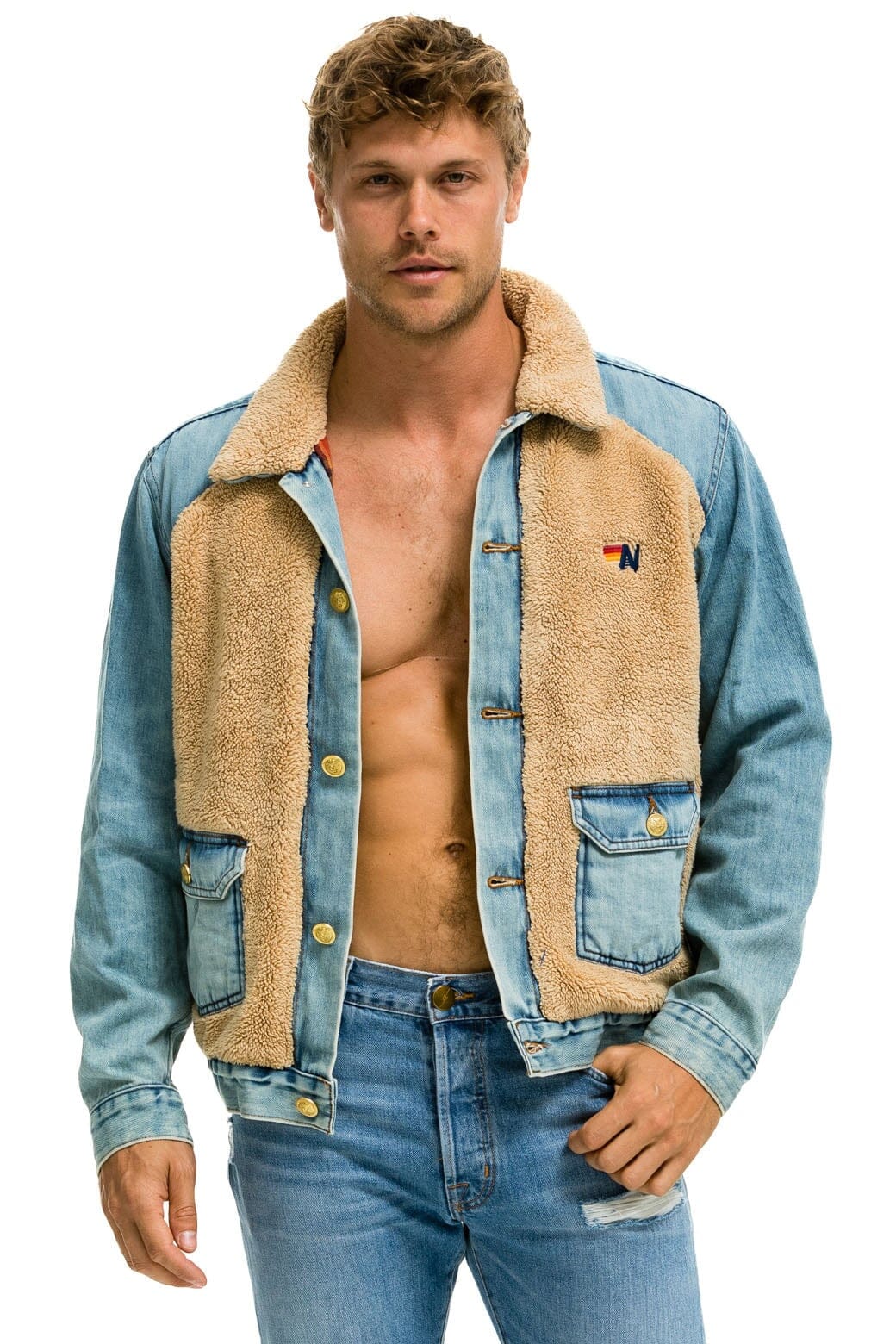 ASPEN SHERPA UNISEX DENIM JACKET - VINTAGE WHEAT - Image 6