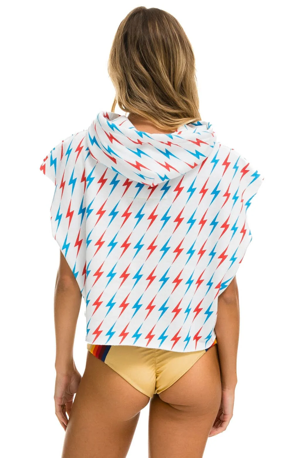AVIATOR BOLT SLEEVELESS RELAXED CROPPED PULLOVER HOODIE - WHITE // USA - Image 4