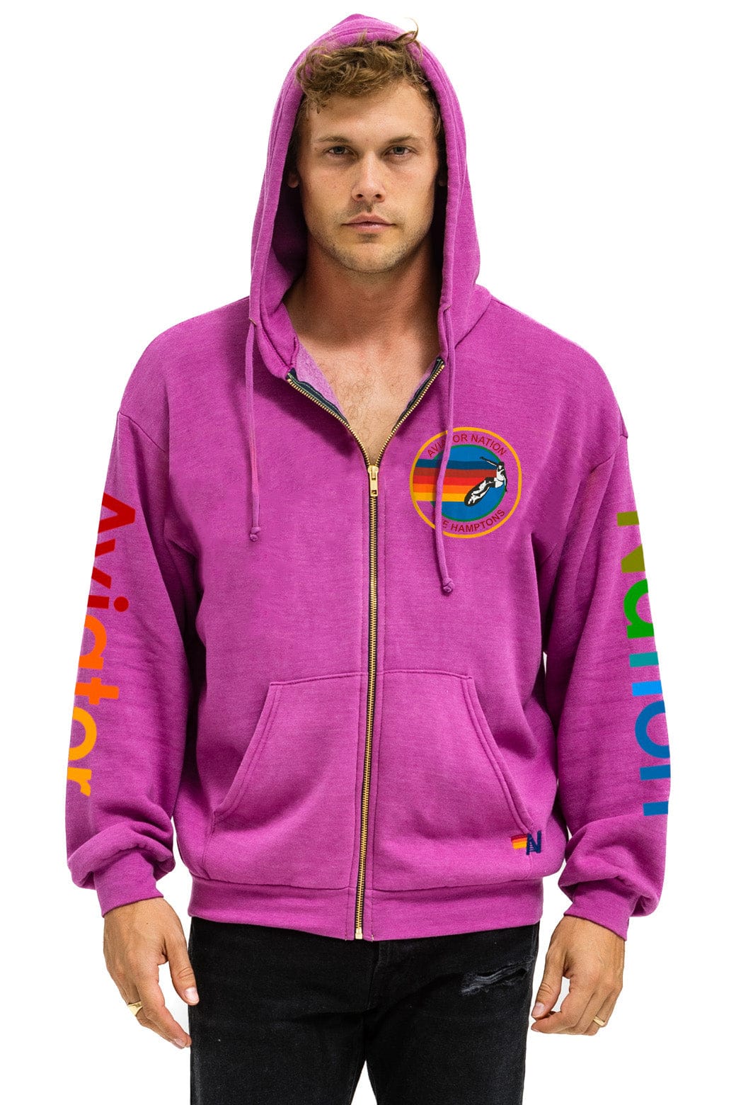 AVIATOR NATION HAMPTONS RELAXED ZIP HOODIE - MAGENTA - Image 2