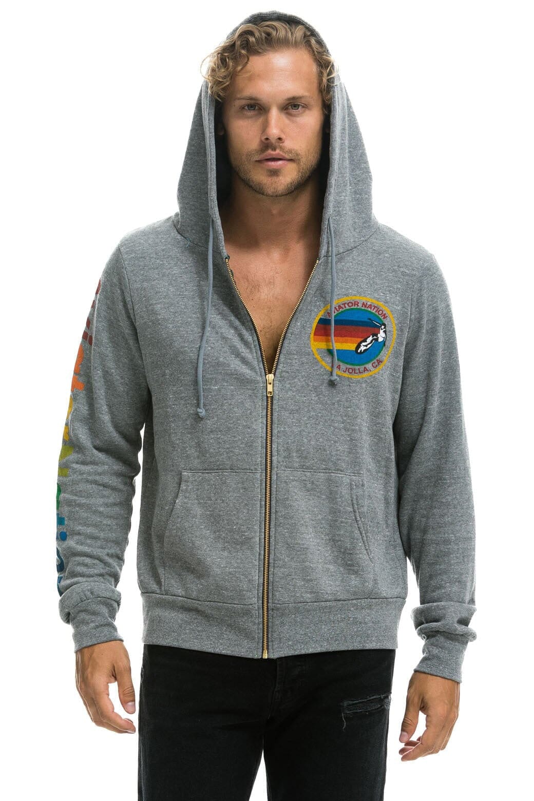 AVIATOR NATION LA JOLLA ZIP HOODIE - HEATHER GREY - Image 2