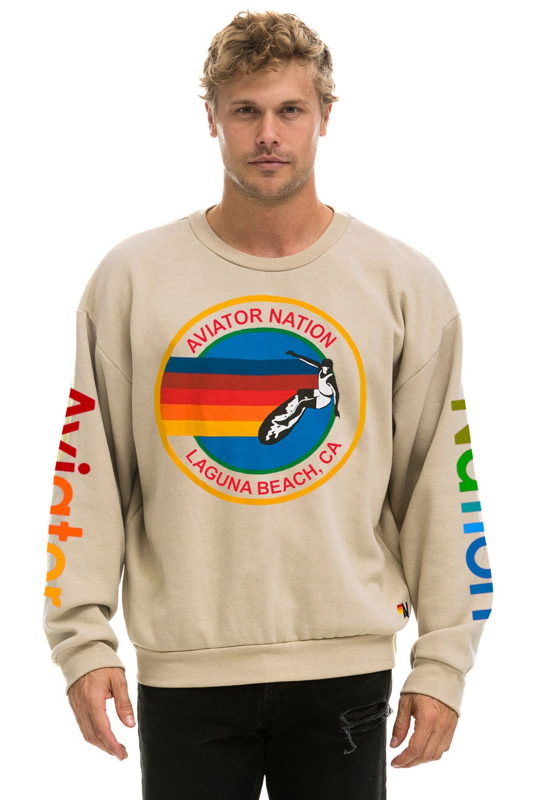 AVIATOR NATION LAGUNA BEACH RELAXED CREW SWEATSHIRT - SAND - Image 2