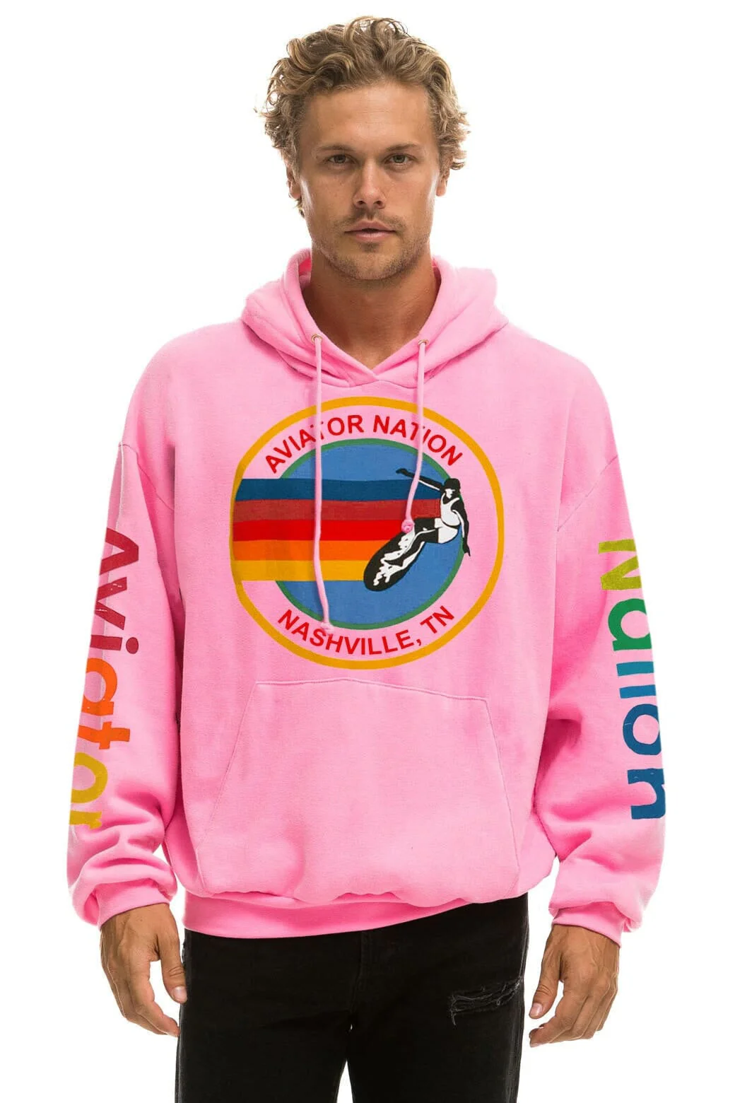 AVIATOR NATION NASHVILLE RELAXED PULLOVER HOODIE - NEON PINK - Image 2