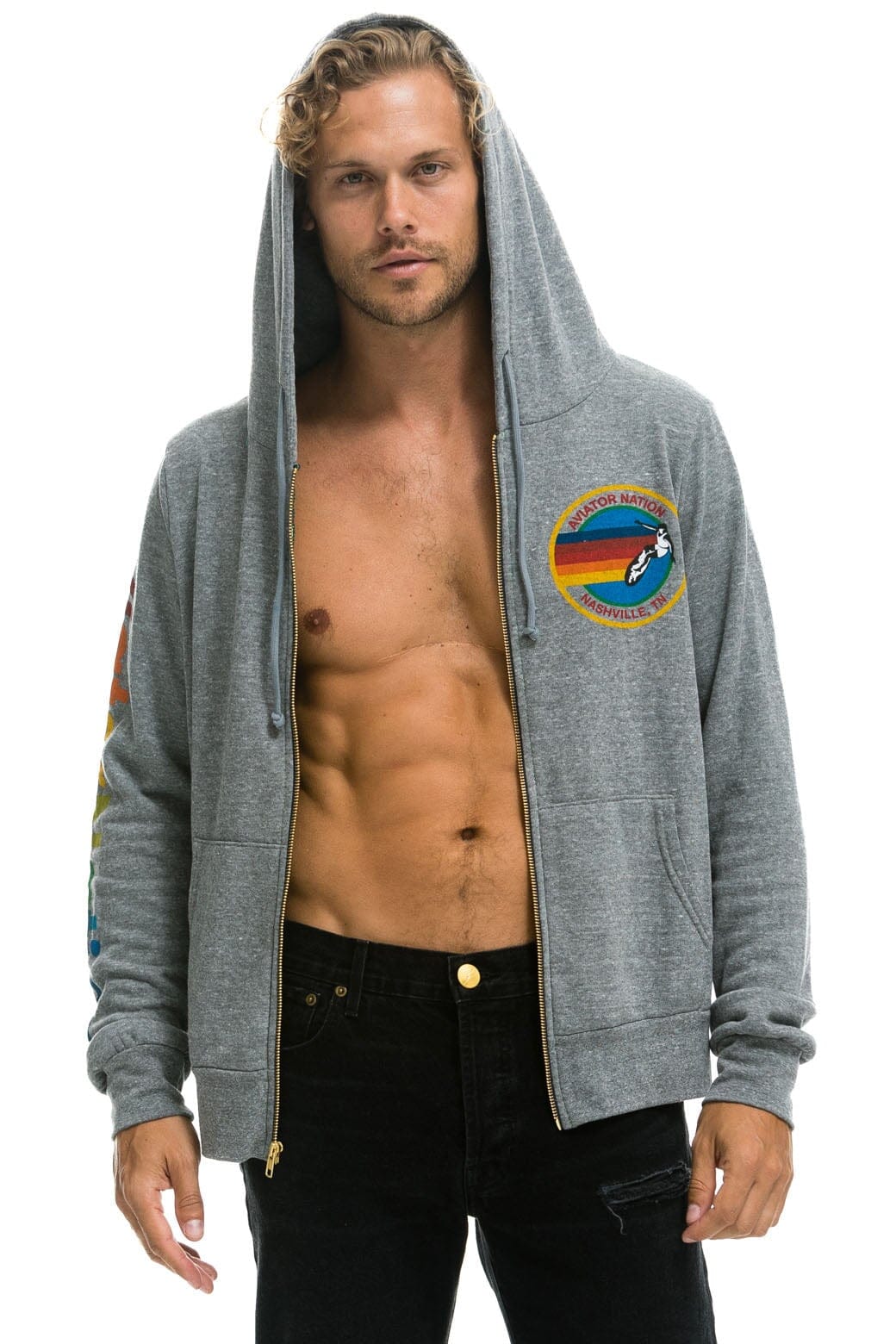 AVIATOR NATION NASHVILLE ZIP HOODIE - HEATHER GREY - Image 2