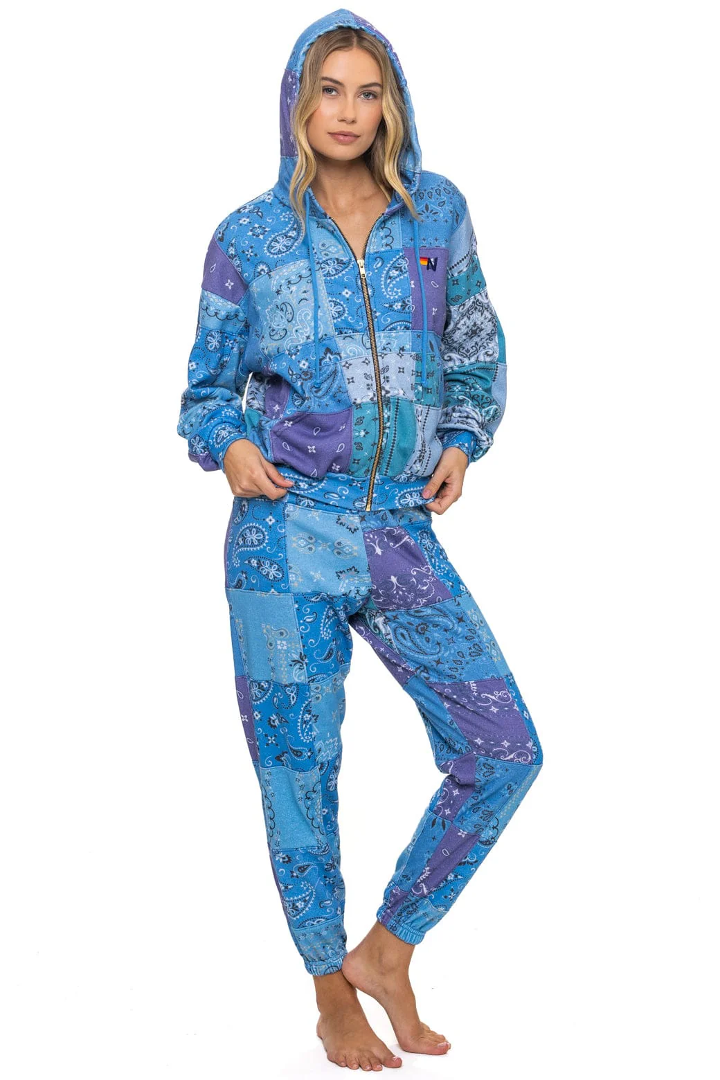 BANDANA QUILTED RELAXED ZIP HOODIE - BLUE - Image 3