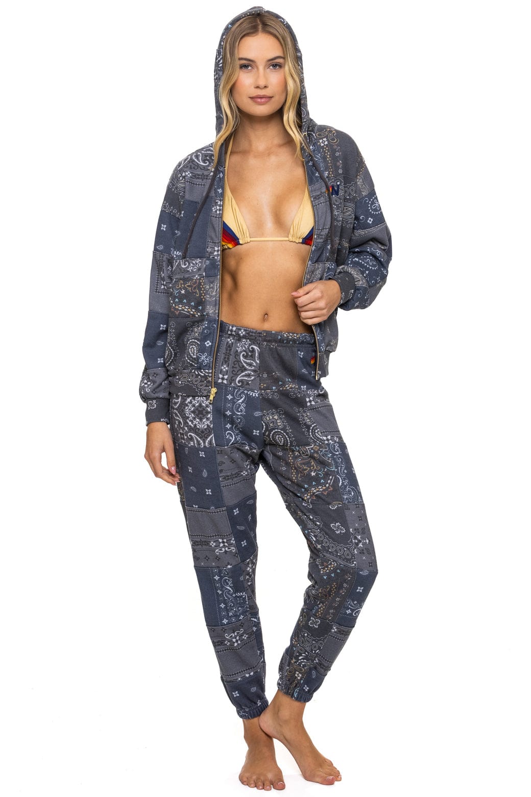BANDANA QUILTED RELAXED ZIP HOODIE - CHARCOAL - Image 11