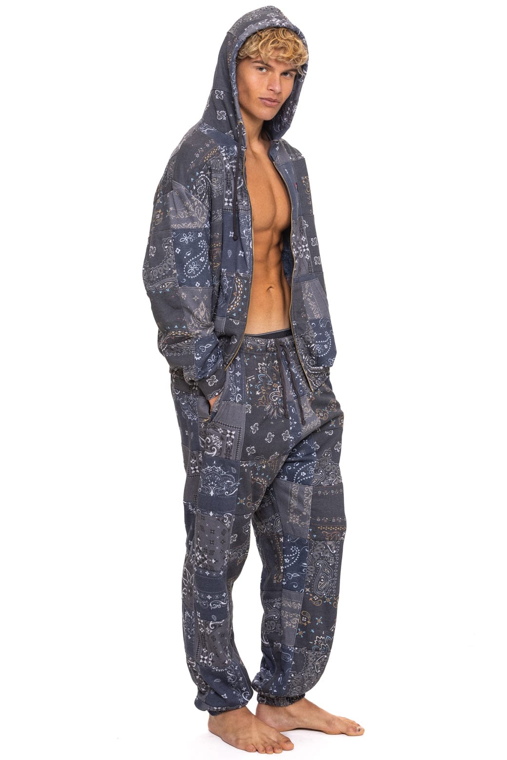 BANDANA QUILTED RELAXED ZIP HOODIE - CHARCOAL - Image 4