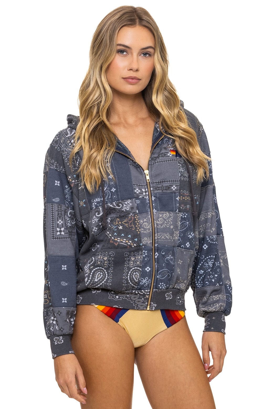 BANDANA QUILTED RELAXED ZIP HOODIE - CHARCOAL - Image 6