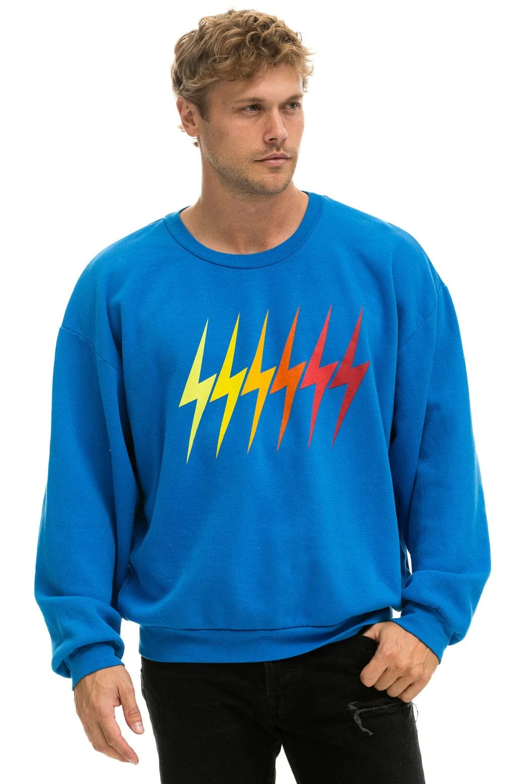 BOLT GRADIENT RELAXED CREW SWEATSHIRT - OCEAN // RAINBOW - Image 4