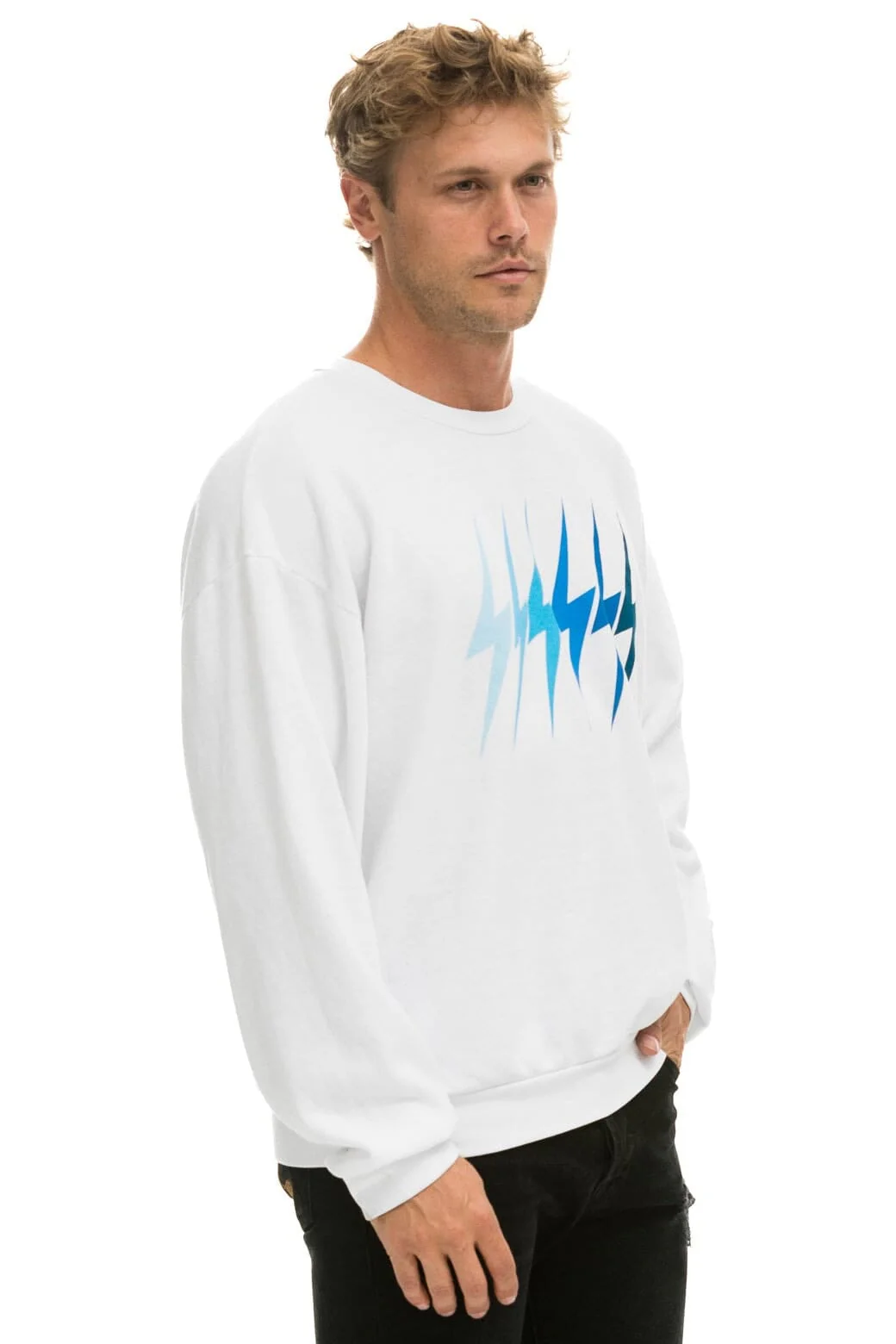 BOLT GRADIENT RELAXED CREW SWEATSHIRT - WHITE // BLUE - Image 8