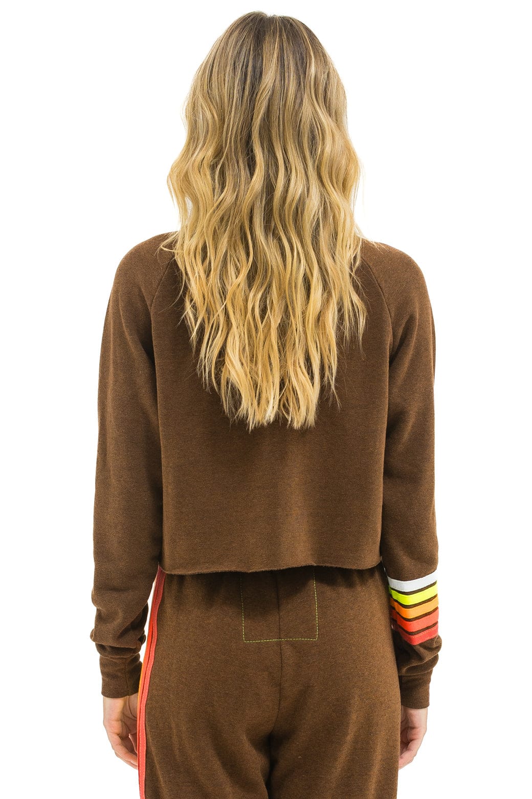 BOLT RUGBY STITCH CROPPED CREW SWEATSHIRT - CHOCOLATE // WHITE NEON - Image 6