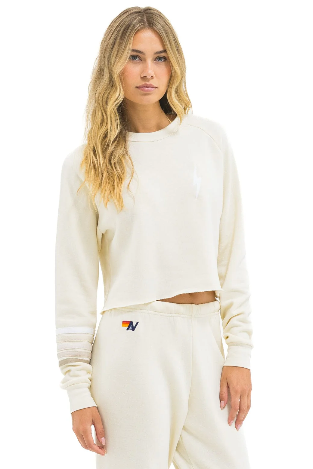 BOLT RUGBY STITCH CROPPED CREW SWEATSHIRT - VINTAGE WHITE // WHITE GREY - Image 2