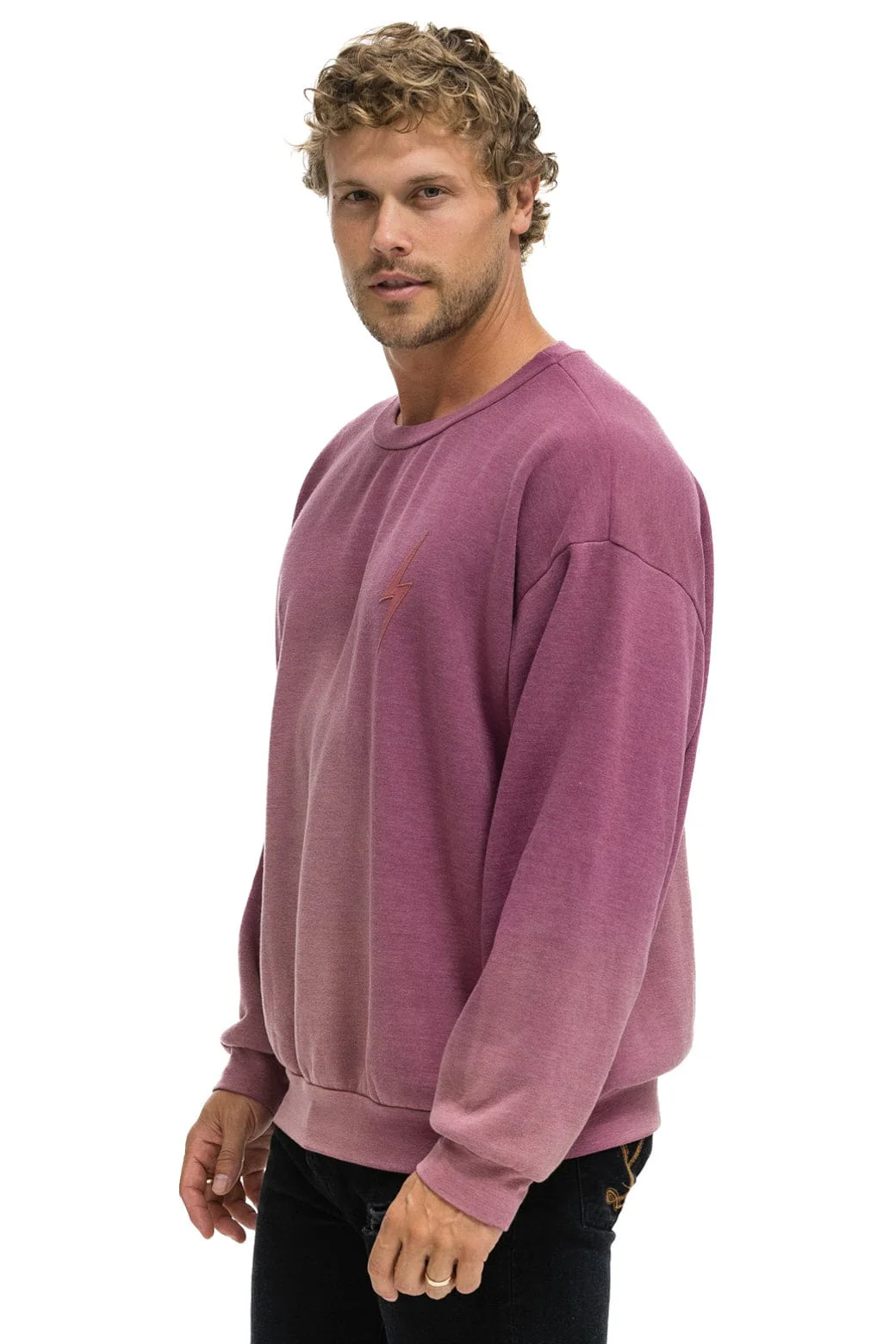 BOLT STITCH 2 RELAXED CREW SWEATSHIRT - FADED BERRY - Image 4