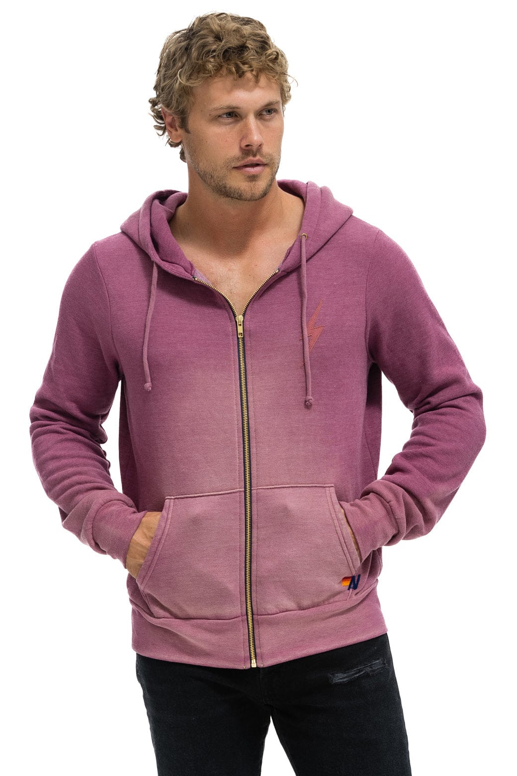 BOLT STITCH 2 ZIP HOODIE - FADED BERRY - Image 4
