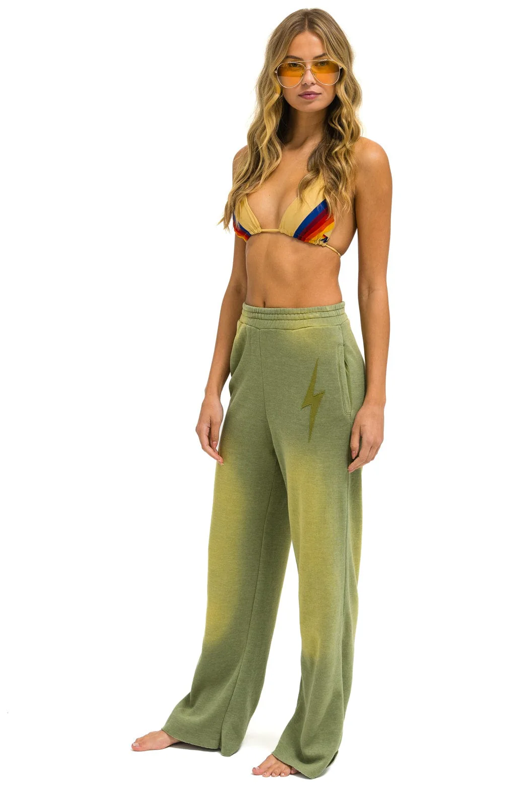 BOLT STITCH WIDE LEG POCKET SWEATPANTS - FADED ARMY - Image 3