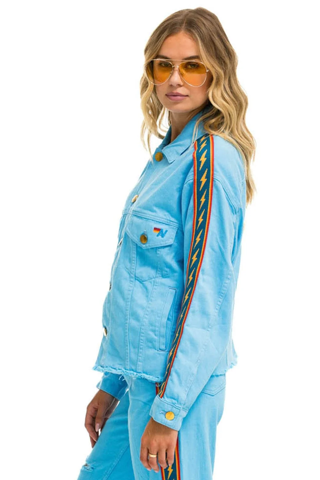 BOLT STRIPE OVERSIZED CUTOFF DENIM JACKET - SKY - Image 4