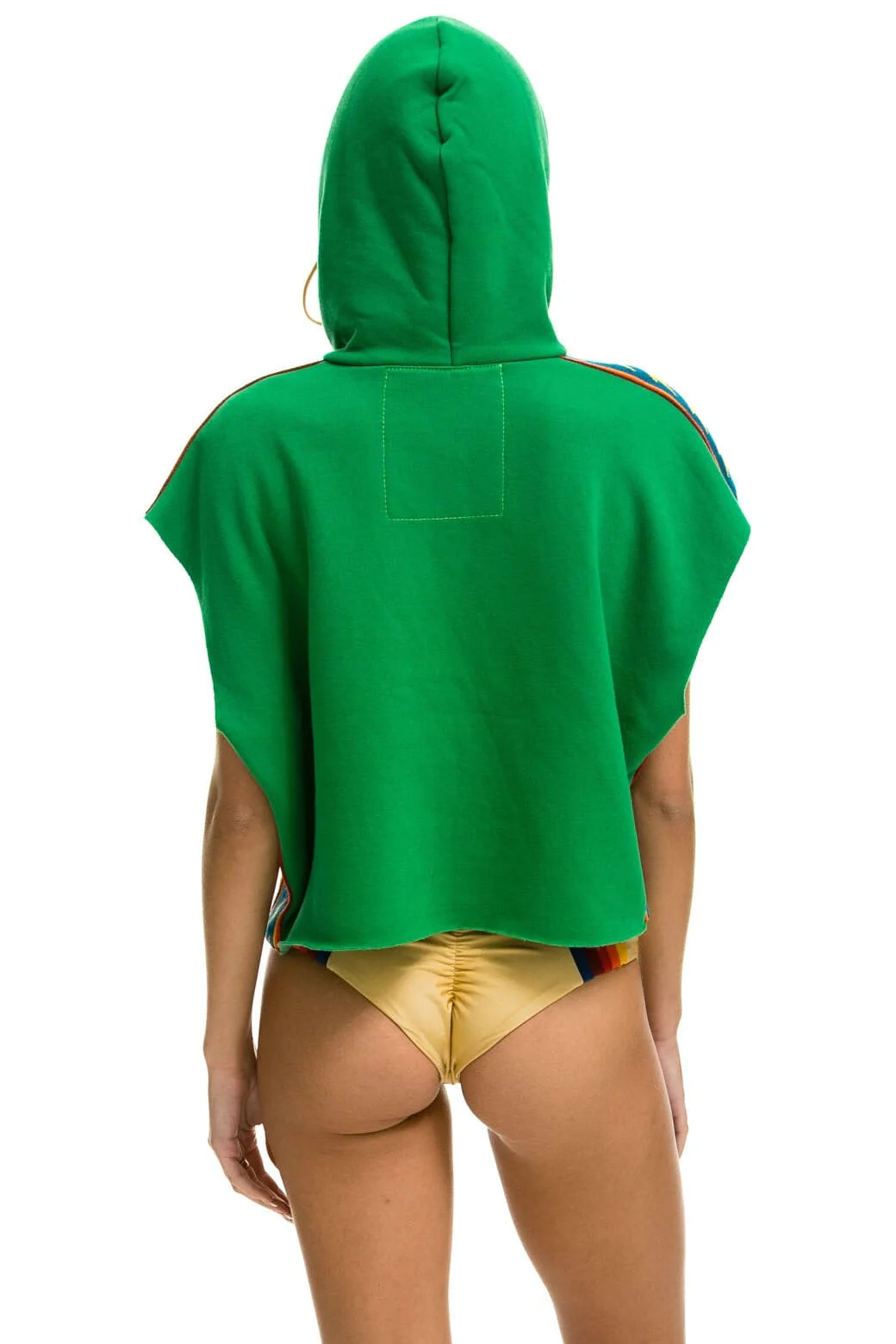 BOLT STRIPE SLEEVELESS RELAXED CROPPED PULLOVER HOODIE - KELLY GREEN - Image 3