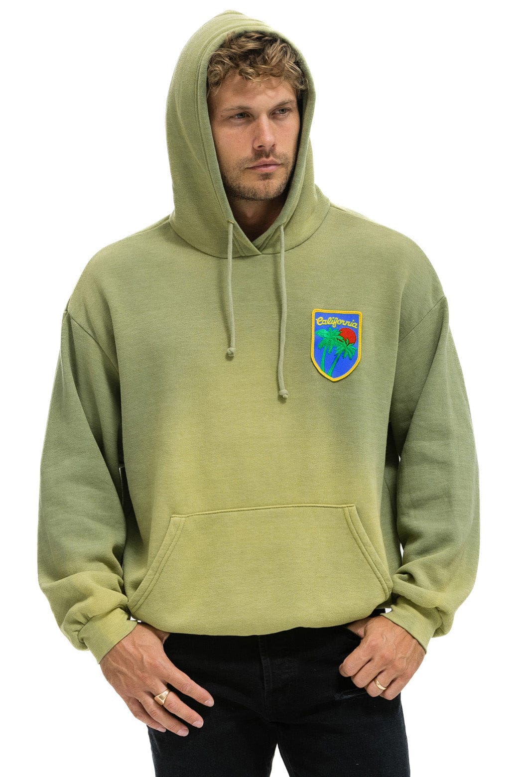 CALIFORNIA PALM PATCH PULLOVER RELAXED HOODIE - FADED ARMY - Image 8