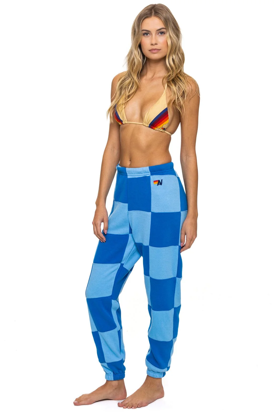 CHECK QUILTED SWEATPANTS - SKY // ADVENTURE BLUE - Image 3