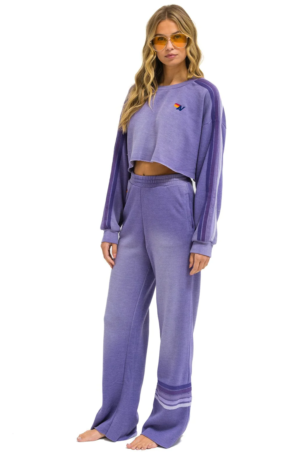 CLASSIC STRIPE CROPPED CREW SWEATSHIRT RELAXED - FADED GRAPE - Image 8