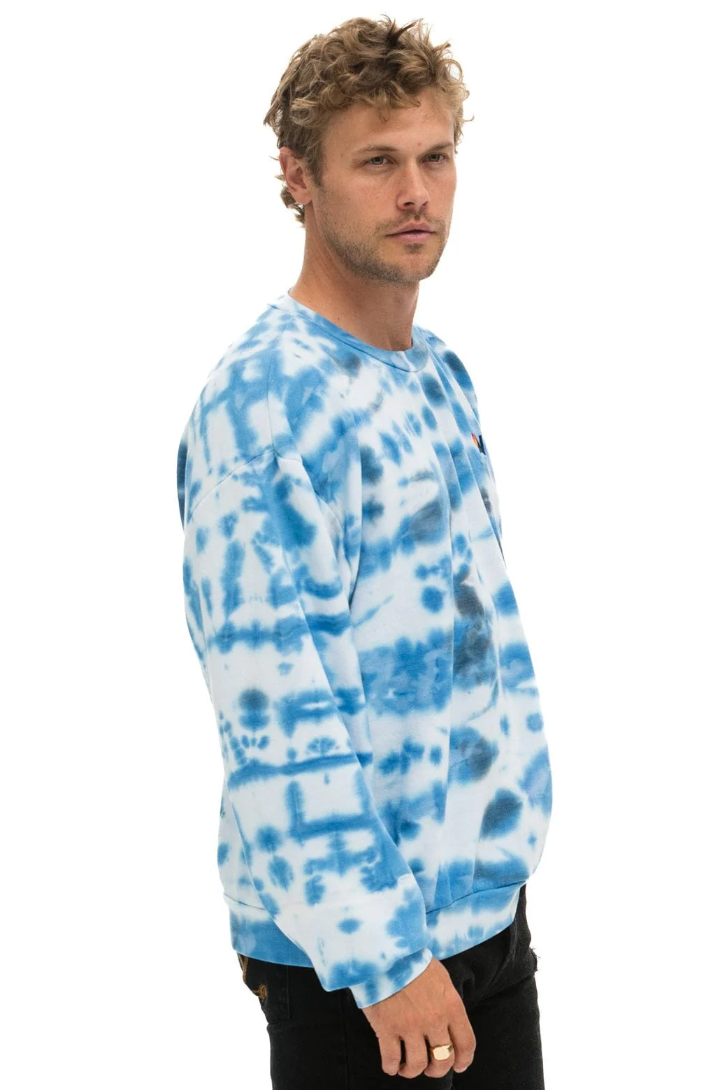 HAND DYED RELAXED CREW SWEATSHIRT - TIE DYE BLUE - Image 4