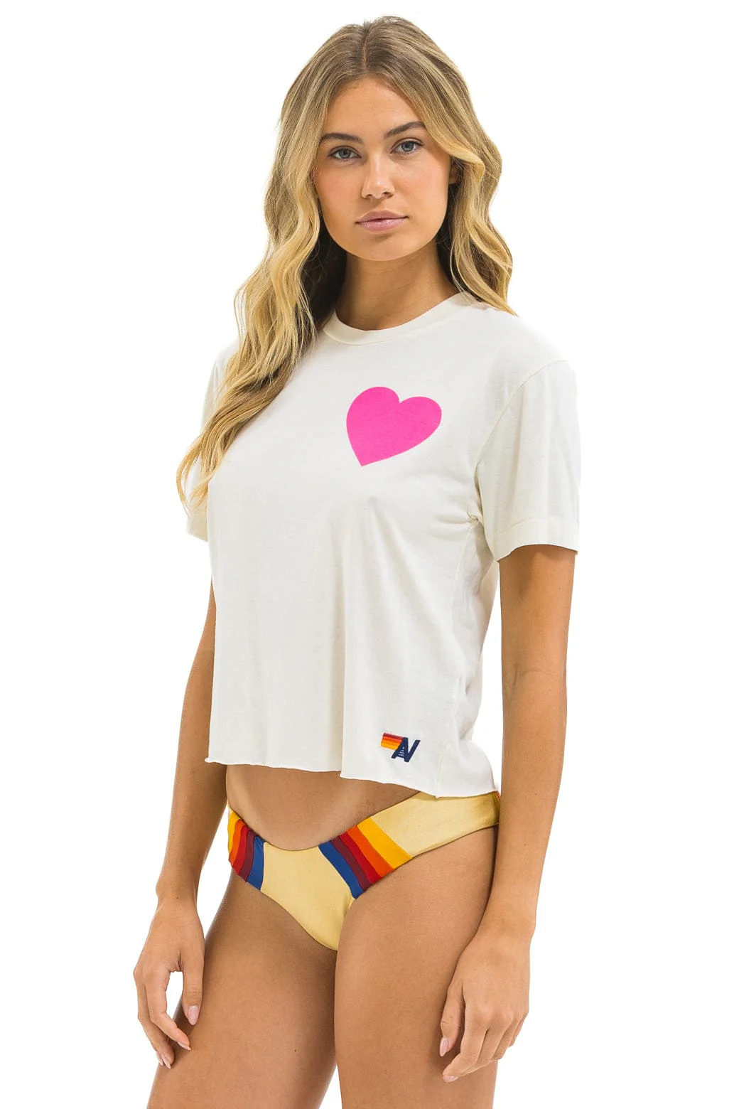 HEART PRINT BOYFRIEND TEE - VINTAGE WHITE // NEON PINK - Image 2