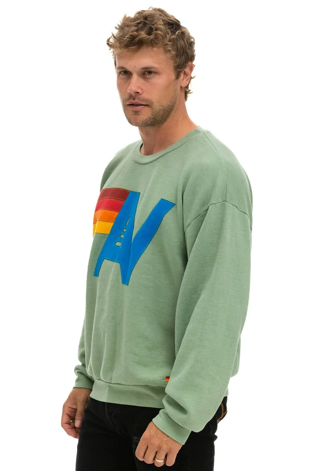 LOGO STITCH RELAXED CREW SWEATSHIRT - SAGE - Image 4