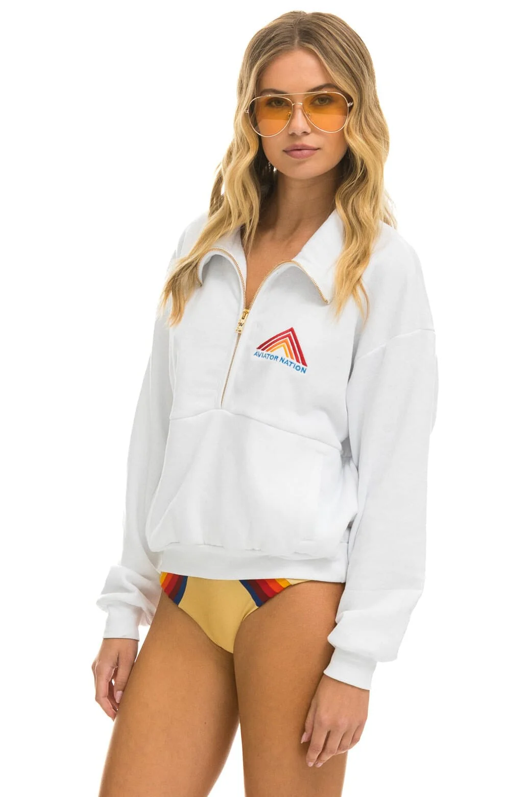 MOUNTAIN EMBROIDERY HALF ZIP SWEATSHIRT - WHITE - Image 3