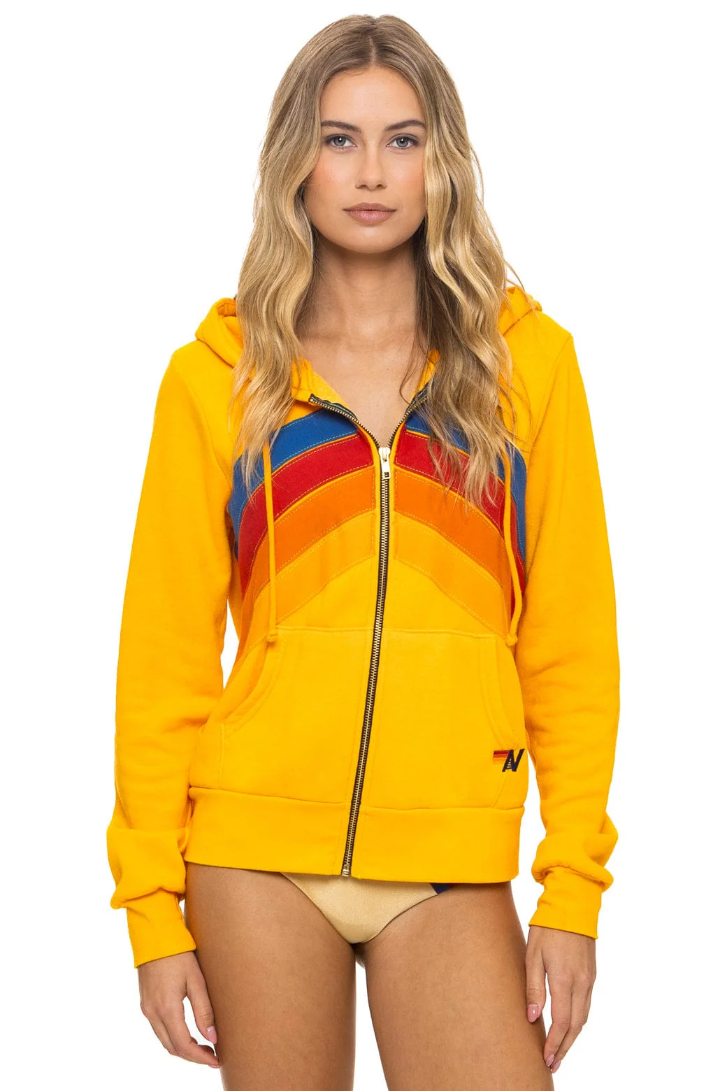 MOUNTAIN STITCH CHEVRON 4 ZIP HOODIE - GOLD - Image 6