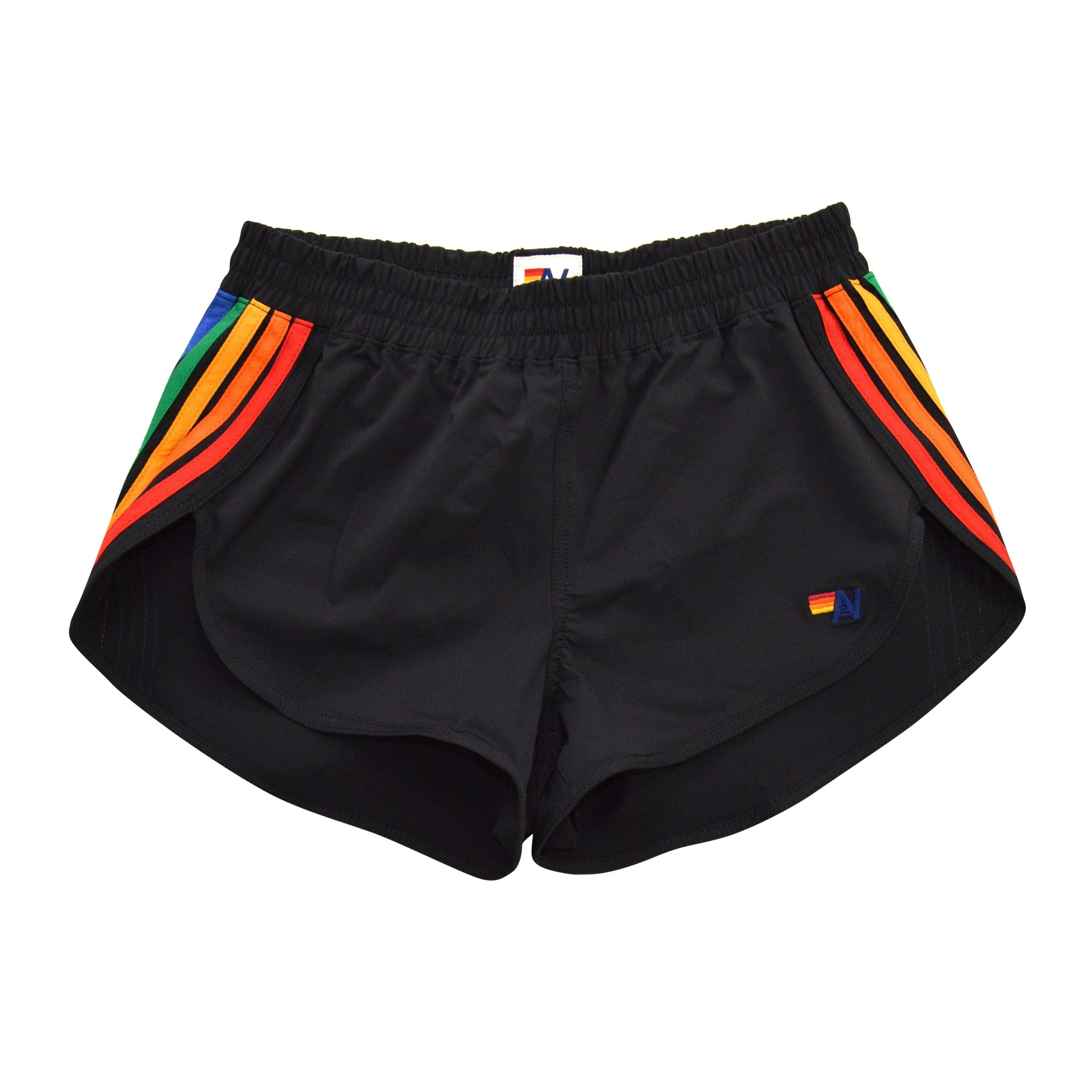 WOMEN'S 5 STRIPE FLEX BOARD SHORTS - BLACK // RAINBOW - Image 5