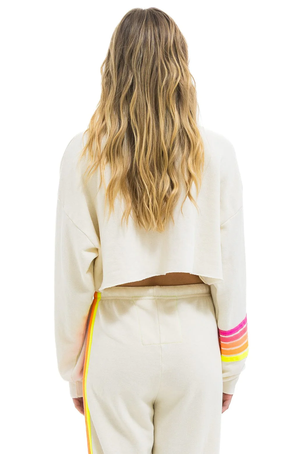 RUGBY STITCH CROPPED CREW SWEATSHIRT RELAXED - VINTAGE WHITE // NEON - Image 3