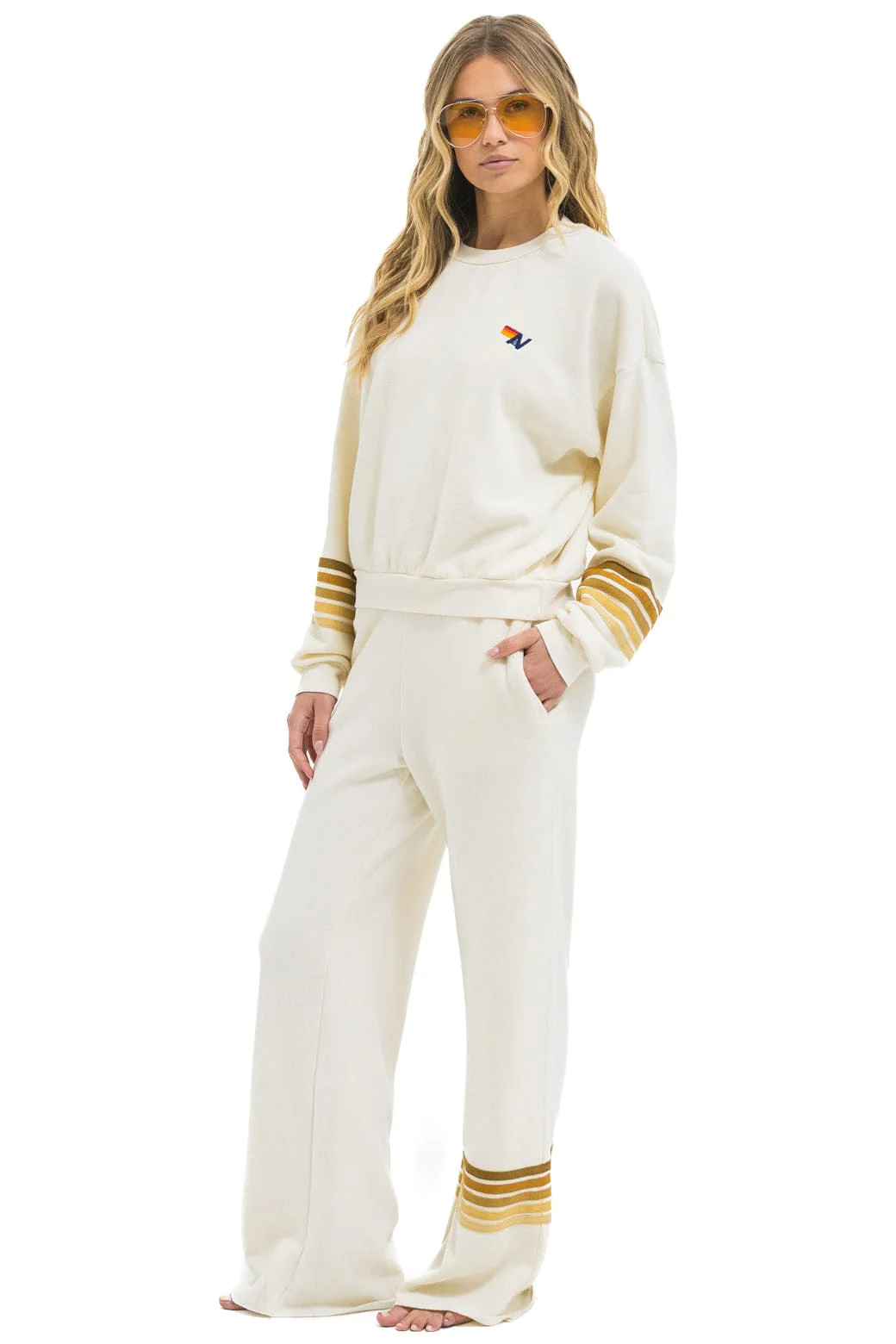 RUGBY STITCH WIDE LEG POCKET SWEATPANTS - VINTAGE WHITE // BROWN - Image 7