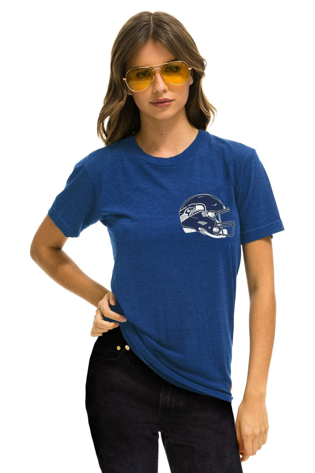 SEATTLE SEAHAWKS HELMET CREW TEE SHIRT - ROYAL - Image 3