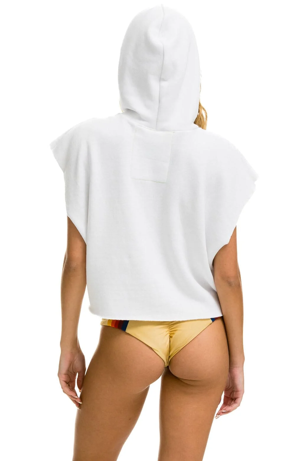 SMILEY SUNSET SLEEVELESS RELAXED CROPPED PULLOVER HOODIE - WHITE - Image 3