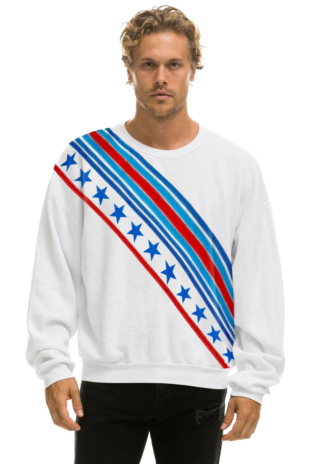CROSS STRIPE STARS RELAXED CREW SWEATSHIRT - WHITE // USA - Image 2