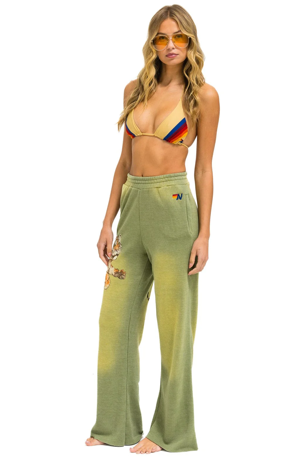 TIGER WIDE LEG POCKET SWEATPANTS - FADED ARMY - Image 4