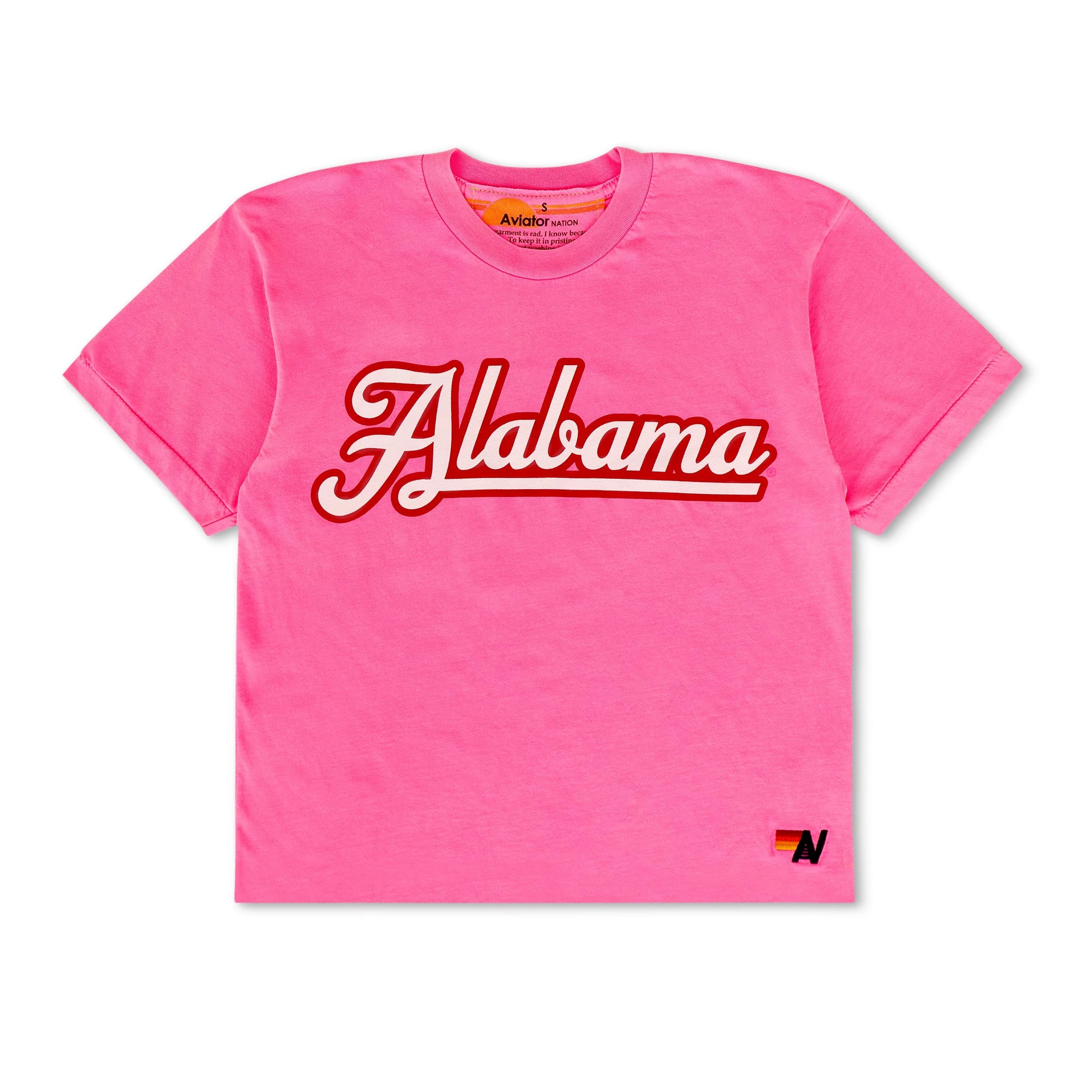 UNIVERSITY OF ALABAMA BOLT SCRIPT BOYFRIEND TEE - NEON PINK - Image 3