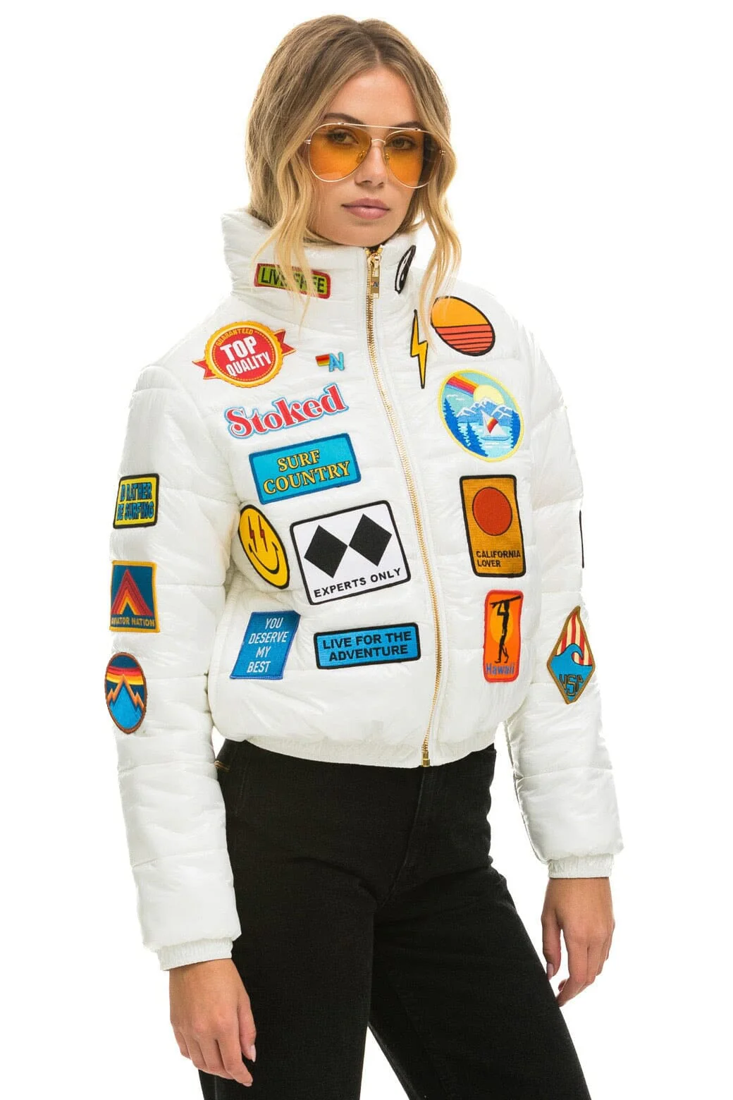 VINTAGE PATCH APRES PUFFER JACKET - WHITE GLOSSY - Image 4