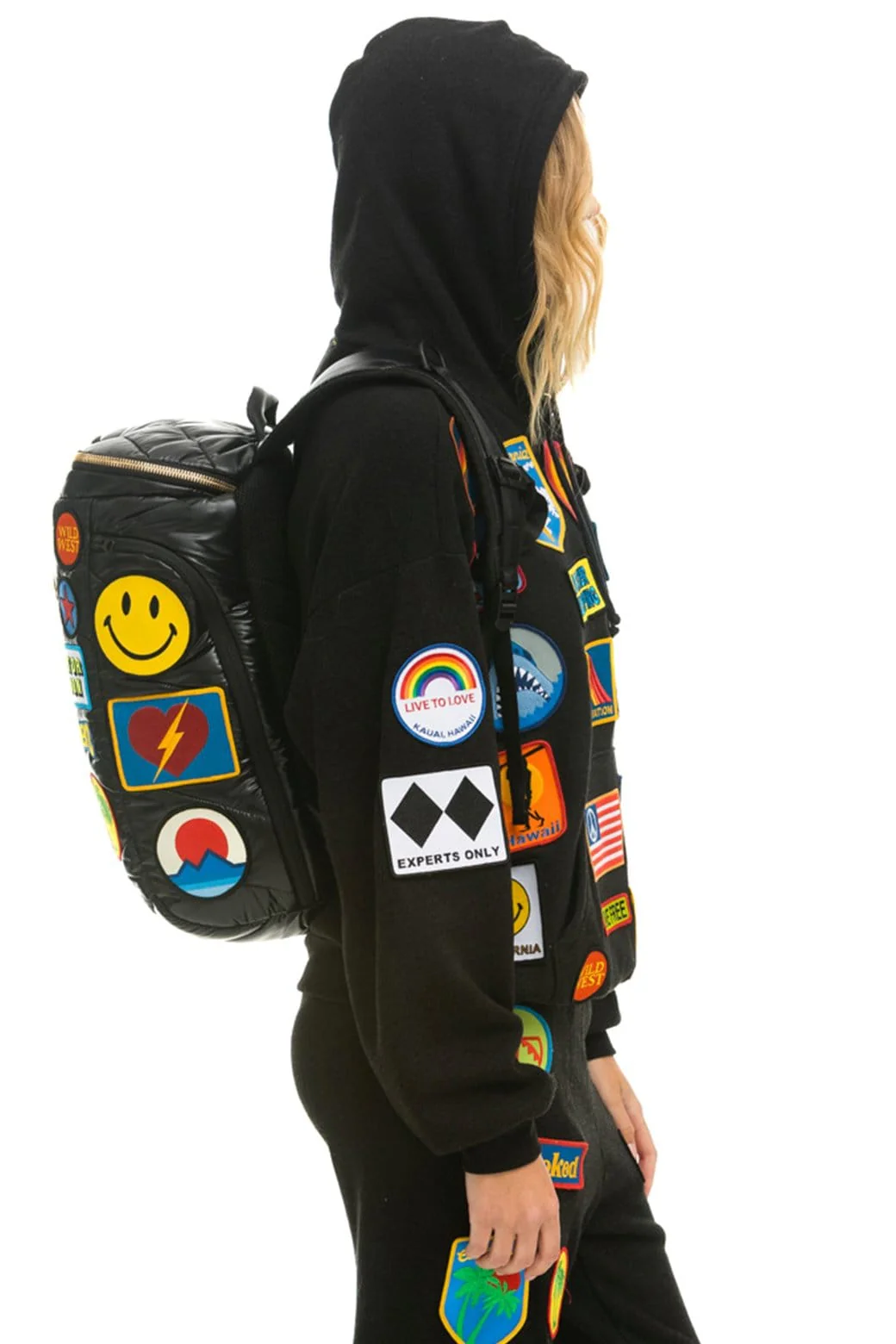 VINTAGE PATCH PUFFER BACKPACK - BLACK GLOSSY - Image 3