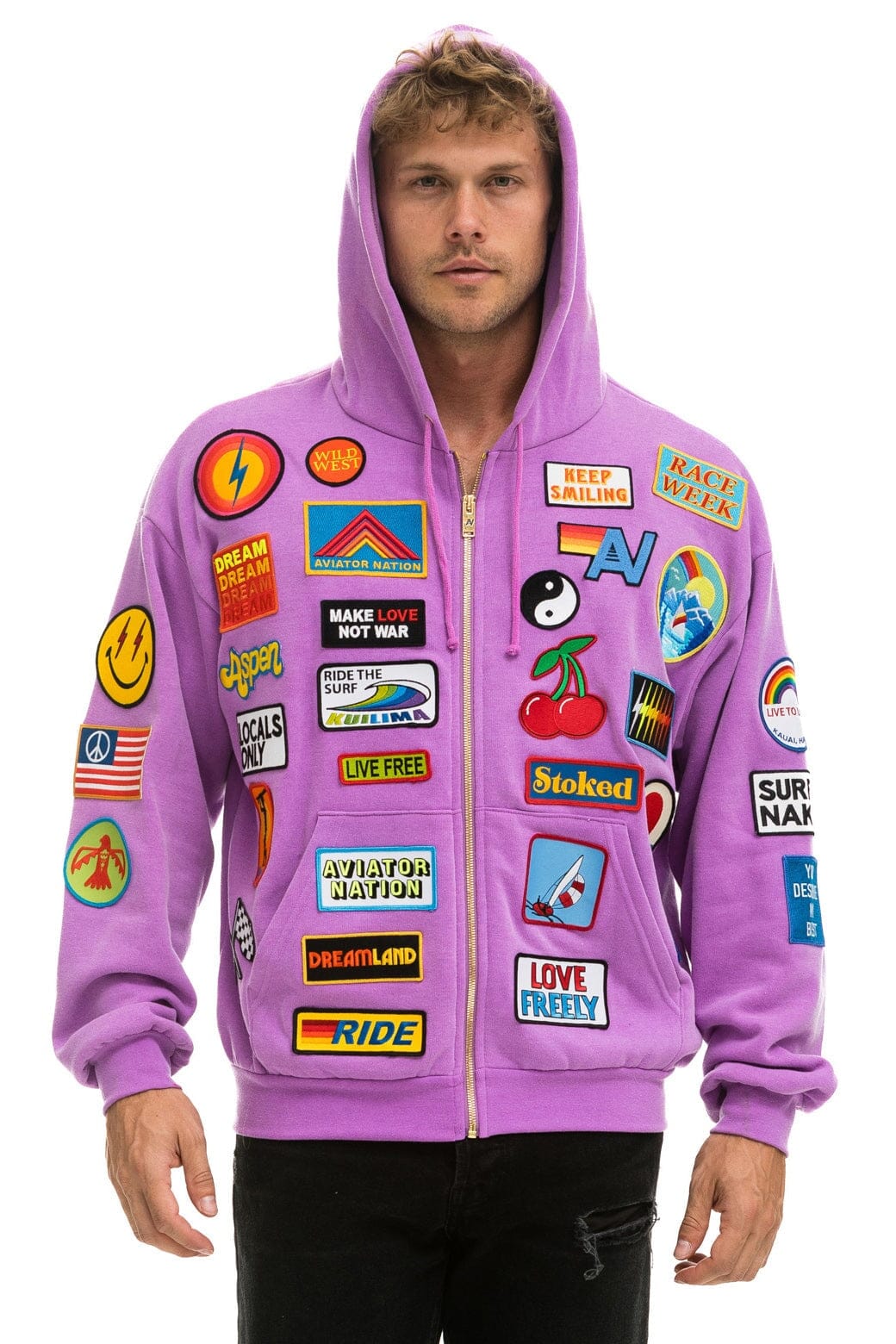 VINTAGE PATCH ZIP HOODIE RELAXED - NEON PURPLE - Image 2