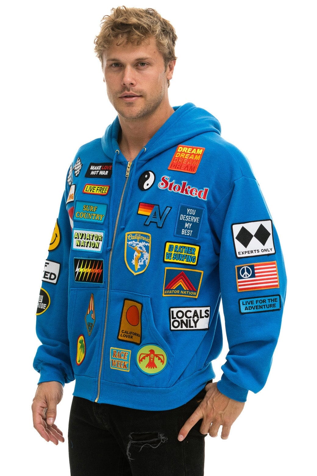 VINTAGE PATCH ZIP HOODIE RELAXED - OCEAN - Image 3