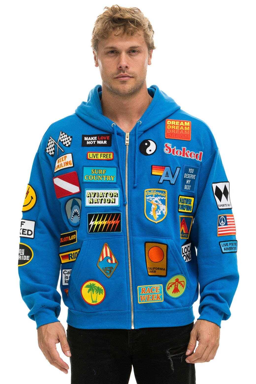 VINTAGE PATCH ZIP HOODIE RELAXED - OCEAN - Image 4